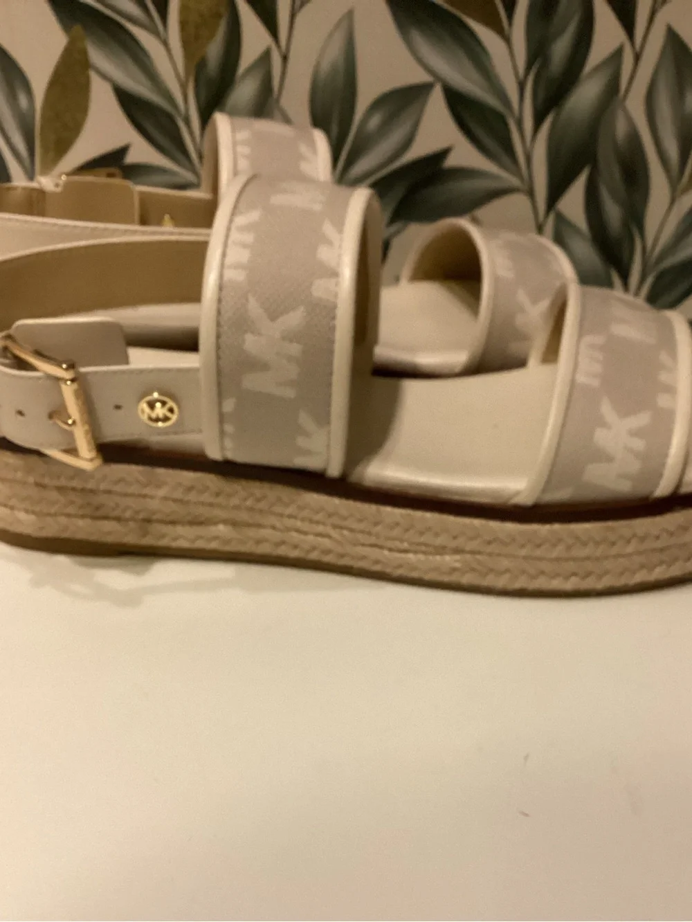 Michael Kors Cream Logo Espadrille Wedge Sandals